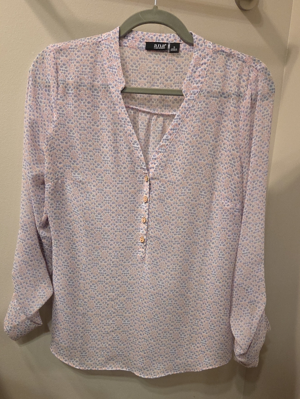 a.n.a Light Pink & Blue Floral Henley Blouse